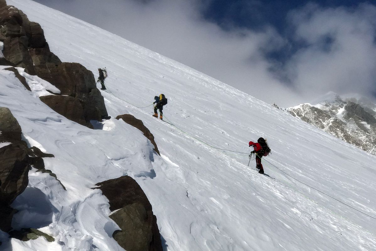 05B Climbers Continue Climbing Up The Fixed Ropes From The Rest Stop In The Rock Band To High Camp